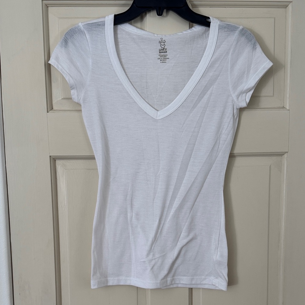 Love on a Hanger White V-Neck Short Sleeve Tee